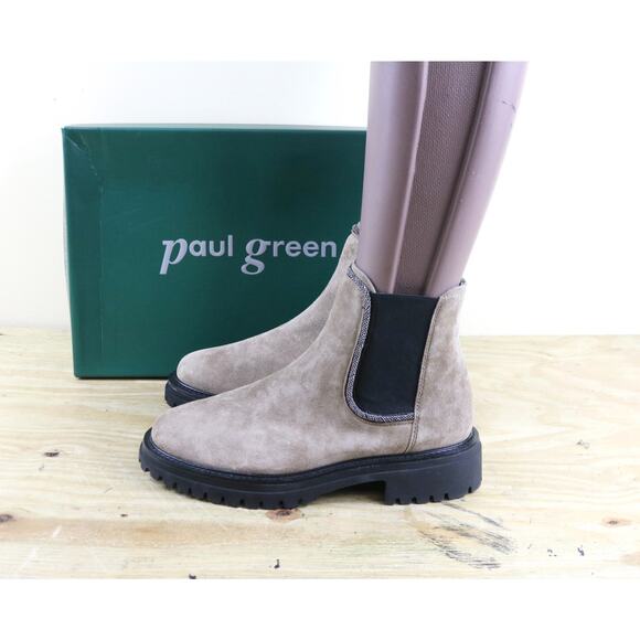 New Paul Green Boots Womens 6 Beige Brown Leather Chelsea Platform Ankle Shoes - Picture 1 of 8